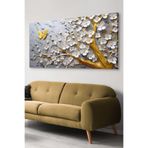 Beyaz Çiçekler Gold Ağaç Kelebek Detay Tek Parça Kanvas - Canvas Tablo, 65 x 45