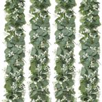 Beyaz Çiçekler ile Okaliptüs Garland, 4 Paket 5.9Ft Yapay Gümüş Dolar Okaliptüs Yaprakları Sahte Yeşillik Ivy Vines Düğün Arch Parti Manto Masa Ev Dekor için Sahte Çelenk