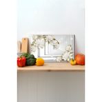 Beyaz Çiçekli Cam Kesme Tahtası, Silikon Ayaklı, Sunum Kesim Doğrama Tablası, Temperli ve Rodajlı - 30 x 45 cm