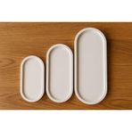 Beyaz Dekoratif Taş Tozu 3'lü Oval Sunumluk Set, Takı Tabağı, Saksılık, Mumluk, Organizer (31x13cm),(23 * 10cm),(18 * 9,5cm)