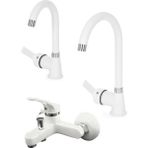 Beyaz Delta Banyo Lavabo Mutfak Batarya Musluk Seti Ara Musluk Pirinç Set