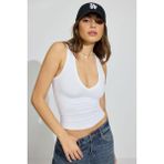 Beyaz Derin V Yaka %100 Pamuklu Basic Kadın Atlet MG2405 - XL