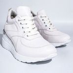 Beyaz Dolgu Topuklu Sneaker Pily Bağcıklı Spor Ayakkabı