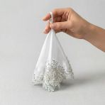Beyaz El İşlemesi Taşlı Ve Boncuklu Gelin Mendili - 40 Cm Kına Mendili Gelin El Aksesuarı