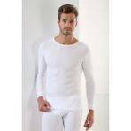 Beyaz Erkek Badi Uzun Kollu Tişört Fanila Bisiklet Yaka Basic %100 Pamuk Ribana - XL
