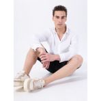 Beyaz Erkek Relaxed Fit Nakışlı %100 Keten Gömlek M5WM- GML1557 - 2XL