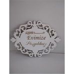 Beyaz Evimize Hoşgeldiniz Dekoratif Ahşap Kapı Süsü - 35 x 25 cm