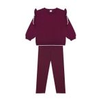 Beyaz Fırfırlı Bordo Triko Sweatshirt Tayt Takım Bordo