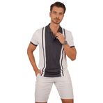 Beyaz Füme Çift Renkli Hediye Kutulu Erkek Polo Yaka Tişört XXL