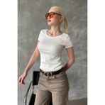 Beyaz Geniş Yaka Fittili Basic Kadın T-Shirt MG2293 - XL