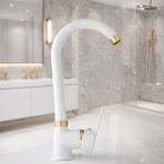 Beyaz Gold Banyo Lavabo Musluğu Bataryası Çeşmesi Baston Borulu