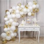 Beyaz Gold Konfetili Balon Zincir Seti 50 Adet