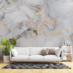 Beyaz Gold Mermer Desenli Duvar Kağıdı Baskı Dkm-100 400 x 200