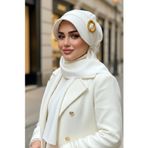 Beyaz Gold Tokalı Kışlık Tesettür Şapka