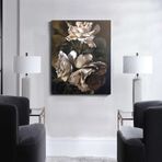 Beyaz Güller Yağlı Boya Dokulu Tablo 50X70 Siyah Çerçeveli