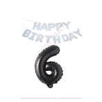Beyaz Happy Bırthday Set ve Siyah Rakam Folyo Balon Seti Yaş 6