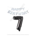 Beyaz Happy Bırthday Set ve Siyah Rakam Folyo Balon Seti Yaş 7