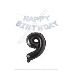 Beyaz Happy Bırthday Set ve Siyah Rakam Folyo Balon Seti Yaş 9