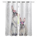 Beyaz Hayvan Tavşan 3D Karartma Perdeleri 2'li Set Sevimli Dondurulmuş Tema Çocuk Yatak Odası için Gizlilik Koruması Enerji Tasarruflu Isı Yalıtımlı 140 x 280 cm Bahçe, Oturma Odası Mutfak için İdeal