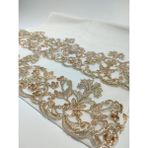 Beyaz Kadife Gold Sarısı Güpürlü Çiçek Desenli Yüz Havlusu - Beyaz - Gold - 50 x 90 cm