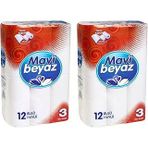 Beyaz Kağıt Havlu, 12'Li Rulo, 2 Paket, Toplam 24 Rulo