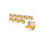 Beyaz Karton Takı Kutusu 9,5x9,5x2 cm – Kapaklı Model | 10 Adet + Sarı Kırpık Kağıtlı, byzkrtnSRIPK9921000hdy002