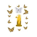 Beyaz Kelebek Folyo Balon Temalı Doğum Günü Parti Seti Gold Yaş 1