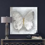 Beyaz Kelebek Yağlı Boya Dokulu Tablo 100X100 Gold Çerçeveli