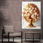 Beyaz Kırmızı Uzakdoğu Çiçekleri Gold Dekoratif Kanvas Tablo dkmr449 - Modern Duvar Tablosu (70x100cm)
