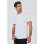 Beyaz Kısa Kol Düz Pike Polo Yaka Cepsiz Pamuk Casual Slim Fit Tişört 1011250157_600