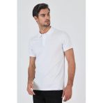 Beyaz Kısa Kol Düz Pike Polo Yaka Cepsiz Pamuk Casual Slim Fit Tişört 1011250157
