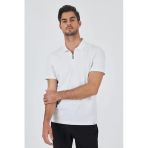 Beyaz Kısa Kol Düz Suprem Polo Yaka Cepsiz Pamuklu Casual Slim Fit Tişört 1011250164
