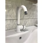 Beyaz Kısa Lavabo Bataryası Delta Banyo Sıcak Soğuk Su Girişli Musluk Beyaz