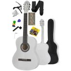 Beyaz Klasik Gitar, 4/4 Boyut, Sap Ayarlı Tam Set