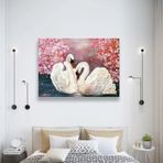 Beyaz Kuğular Yağlı Boya Dokulu Tablo 75X100 Gümüş Çerçeveli