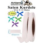 Beyaz Kurdele Saten 1 cm 10 Metre 2 Adet Saten Kurdela Parlak Hediye ve Süsleme Şeridi Süs Paketleme Çiçek Saç El - Standart