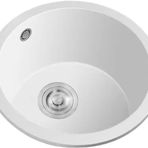 Beyaz kuvars lavabo, mini lavabo, 39,5 cm, küçük yuvarlak lavabo, kompakt tasarım, taş malzeme, yerden tasarruf sağlayan çözüm