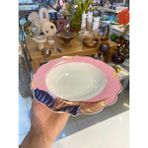 Beyaz Lacivert Porselen 6'lı Çukur Tabak 22CM - 22 cm