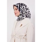 Beyaz Leopar Desen Twill İpek Eşarp