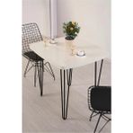 Beyaz Mermer Desen 70X80 cm Ferforje Tel Ayak Ahşap Tek Masa