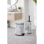 Beyaz Mermer Desenli 2'Li Banyo Seti - Metal Çöp Kovası 3 Lt Ve Wc Fırçası Takımı