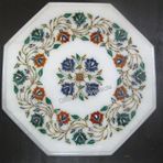 Beyaz Mermer Sehpa Üstü Çiçek Desenli Kakma İşi 40 x 40 cm Sekizgen Beyaz Mermer Kanepe Yan Masa Üstü Koridor Dekoru için