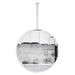 Beyaz Metal Çerçeveli Yuvarlak Duvar Aynası Banyo Asma Çubuğu Ayna Tavana Monte Makyaj Aynası Özelleştirilebilir Boyut (Çap 50 CM/19,7 inç)