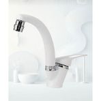 Beyaz Mix Oynar Başlıklı Lavabo Bataryası Çift Su Girişli Çeşme Banyo Musluğu Çeşmesi