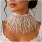 Beyaz Organze Tül - Saten - Beyaz Tüy Kadın Choker