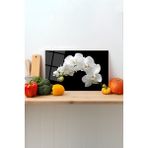 Beyaz Orkide Cam Kesme Tahtası, Silikon Ayaklı, Sunum Kesim Doğrama Tablası, Temperli ve Rodajlı - 23 x 35 cm