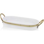 Beyaz Oval Tepsi 33X65 Cm, Şık ve Dayanıklı Seramik Tasarım - Açık Beyaz - Gri - Seçenek 1