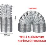 Beyaz Pazar Aspiratör Davlumbaz Ankastre Havalandırma Borusu 3 M Çelik Telli Alüminyum - Krom