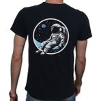 Beyaz Penguen Man On The Moon T-Shirt %100 Pamuklu Siyah Penye Basic Erkek Tişört