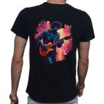 Beyaz Penguen Neon Guitar T-Shirt %100 Pamuklu Siyah Penye Basic Erkek Tişört - XL